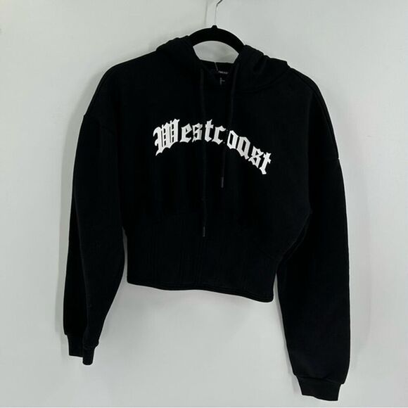 Forever 21 Embroidered "Westcoast" Corset Bottom Hoodie NWT Black Small - Picture 3 of 10